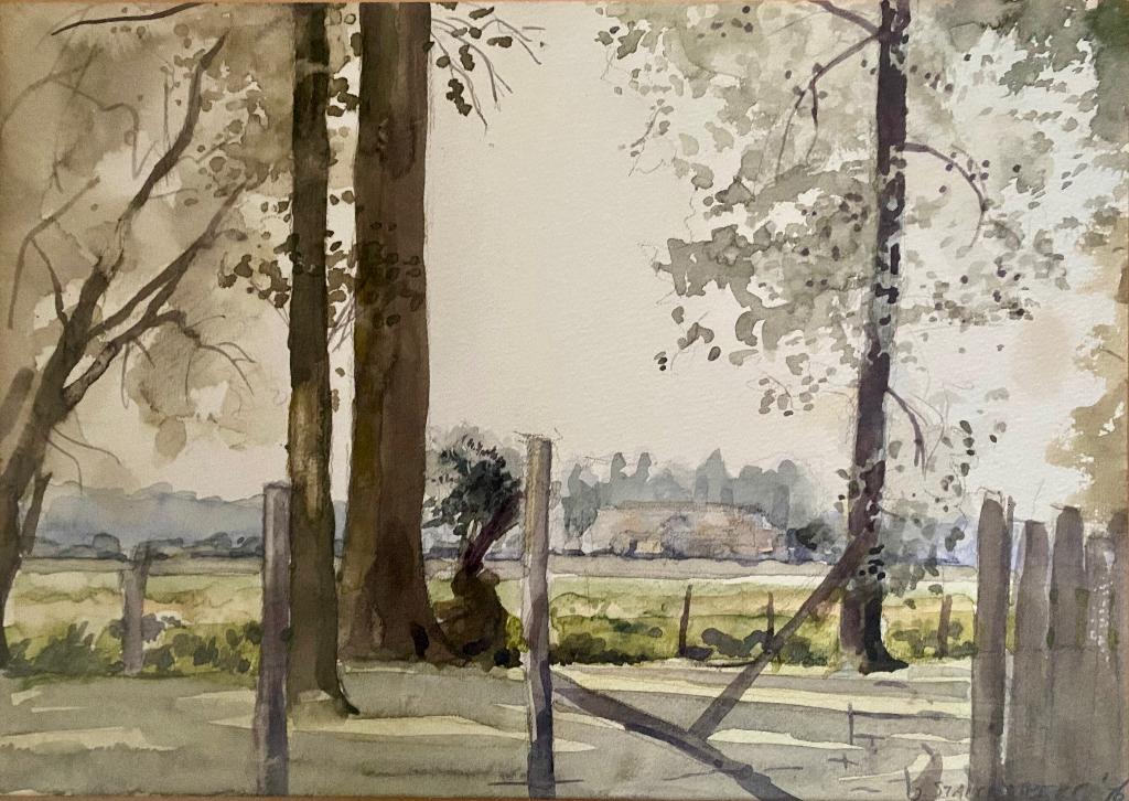 Mooie aquarel landschapsschilderij van G. Stallenberg, Ophalen of Verzenden