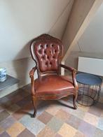 Leunstoel hout/leer bruin, Huis en Inrichting, Fauteuils, Ophalen, Gebruikt, Hout
