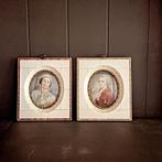 Set van 2 antieke miniatuurportretten – handgeschilderd –, Ophalen of Verzenden