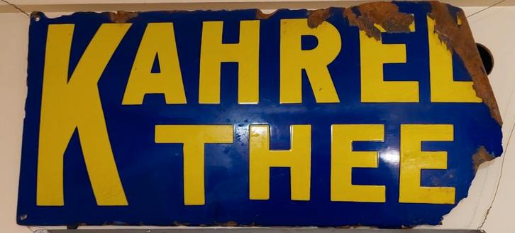 Vintage Kahrel Thee Emaille Reclamebord 60x30cm, Verzamelen, Merken en Reclamevoorwerpen, Gebruikt, Reclamebord, Ophalen of Verzenden