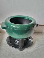 STAUB fondueset caquelon met brander, faitout groen., Huis en Inrichting, Keuken | Potten en Pannen, Gietijzer, Ophalen of Verzenden