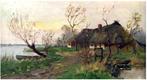 schilderij J. Koomen, Boerderijtje in landschap, olieverf op, Ophalen of Verzenden