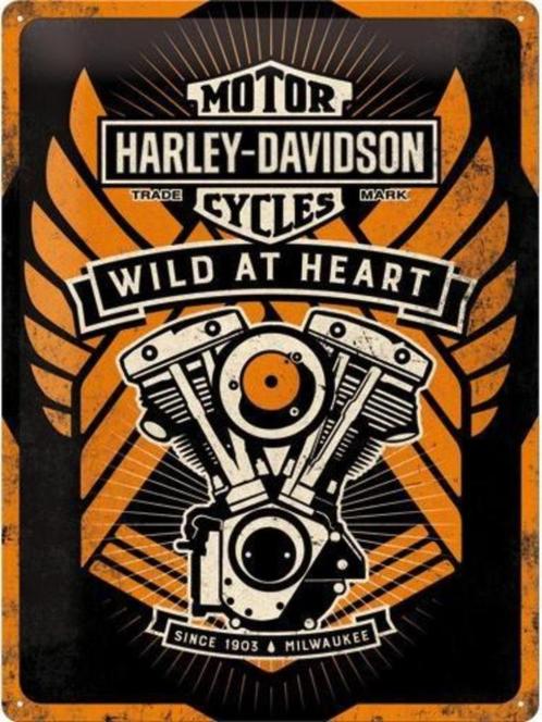 Harley Davidson Wild at Heart.  Metalen wandbord in reliëf, Verzamelen, Merken en Reclamevoorwerpen, Nieuw, Reclamebord, Ophalen of Verzenden