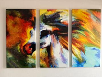 Kleurrijk drieluik schilderij – abstract paard, 3x 40x80 cm beschikbaar voor biedingen