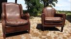 Twee lederen fauteuils, Huis en Inrichting, Fauteuils, Ophalen, Gebruikt, Leer, 75 tot 100 cm