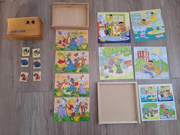 houten puzzels + houten dierenmemorie, vrijwel NIEUW, Kinderen en Baby's, Speelgoed | Kinderpuzzels, Zo goed als nieuw, 2 tot 4 jaar