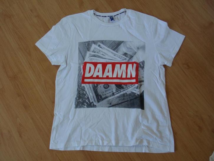 H&M - shirt met tekst/print maat L, Kleding | Heren, T-shirts, Zo goed als nieuw, Maat 52/54 (L), Wit, Ophalen of Verzenden