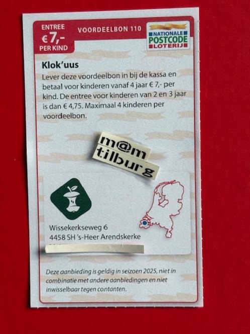 Voordeelbon 110 Klok'uus, entree €7,00 per kind, Tickets en Kaartjes, Kortingen en Cadeaubonnen, Drie personen of meer, Overige typen