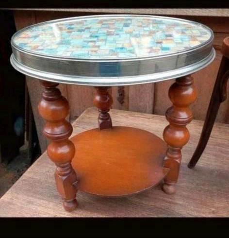Vintage Bijzettafel rooktafel met Mozaïek Blad, Verzamelen, Retro, Huis en Inrichting, Ophalen of Verzenden