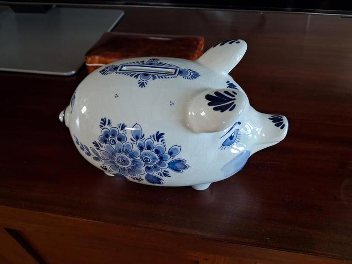 Delfts blauw spaarvarken, Verzamelen, Spaarpotten, Gebruikt, Dier, Steen, Aardewerk of Keramiek, Ophalen of Verzenden