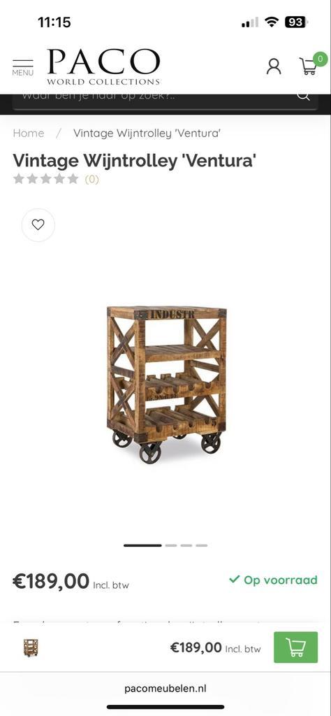 Vintage Wijntrolley, Huis en Inrichting, Woonaccessoires | Wijnrekken, Gebruikt, 50 tot 75 cm, Hout, 5 tot 15 flessen, Ophalen
