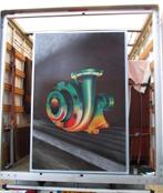 Groot industrieel vintage schilderij van machine pomp, Huis en Inrichting, Ophalen, Zo goed als nieuw, Schilderij, 75 cm of meer