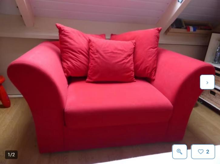 Rode loveseat / fauteuil, Huis en Inrichting, Banken | Sofa's en Chaises Longues, Gebruikt, Eenpersoons, Minder dan 150 cm, 75 tot 100 cm