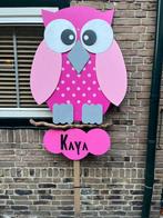 Geboortebord roze uil meisje, Ophalen, Zo goed als nieuw, Geboortebord