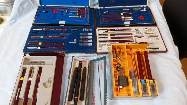 rOtring Rapidograph/Isograph set – 7 doosjes, Hobby en Vrije tijd, Tekenen, Gebruikt, Potlood of Stift, Ophalen of Verzenden