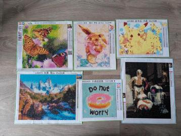Gratis! 6 Diamond painting schilderijtjes van o.a. Pokémon  beschikbaar voor biedingen