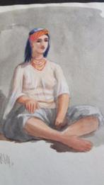 2x oude aquarel Arabische vrouw ezel Algiers 1869 . Gesignee, Ophalen
