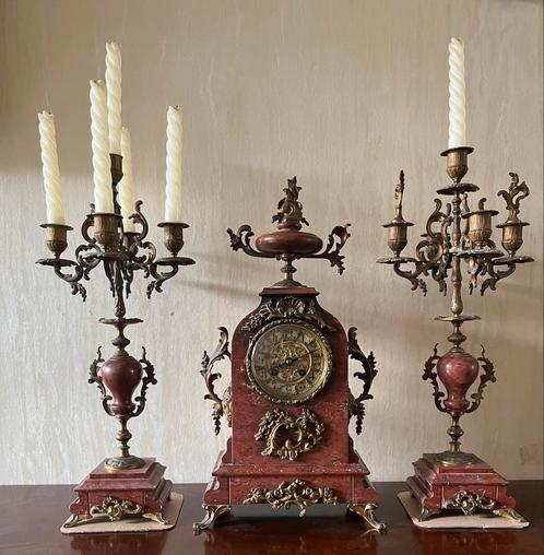 Antiek marmeren klokkenstel., Antiek en Kunst, Antiek | Klokken, Ophalen of Verzenden