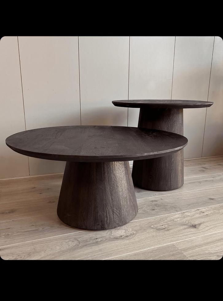 Japandi salontafel set zwart of donkere eiken NIEUW, Huis en Inrichting, Tafels | Bijzettafels, Nieuw, Rond, Minder dan 45 cm