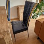 Eetkamer stoelen echt leer 4 stuks blauw met beige randen, Huis en Inrichting, Stoelen, Ophalen, Blauw, Leer, Vijf, Zes of meer stoelen