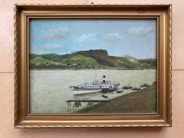 Klein schilderijtje stoomschip op rivier beschikbaar voor biedingen