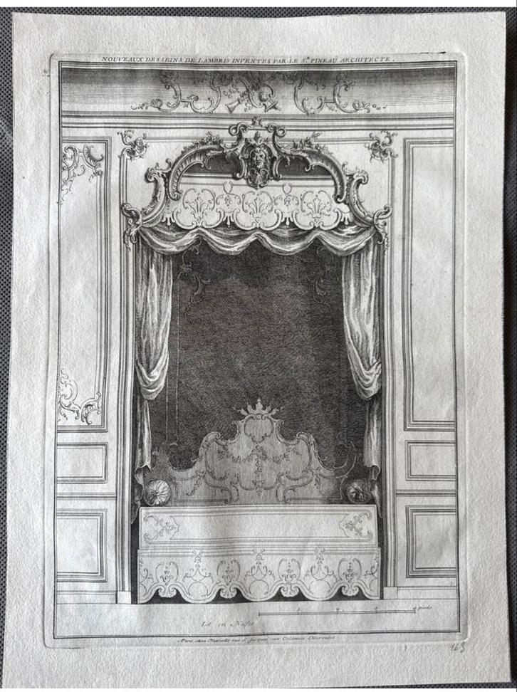 18thC.Architectural Engraving Rococo decorative fluorishes, Antiek en Kunst, Kunst | Etsen en Gravures, Ophalen of Verzenden