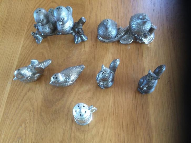 RUILEN: diverse verzilverde dieren figuurtjes peper zoutstel, Antiek en Kunst, Curiosa en Brocante, Ophalen of Verzenden