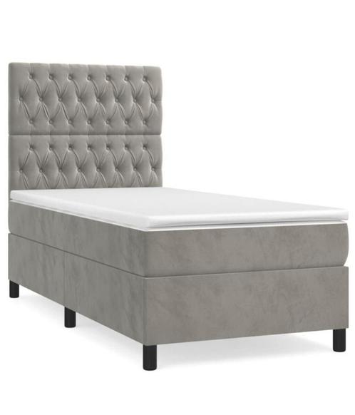 Boxspring met matras fluweel lichtgrijs 90x190 cm, Huis en Inrichting, Slaapkamer | Bedden, Zo goed als nieuw, Tweepersoons, 200 cm