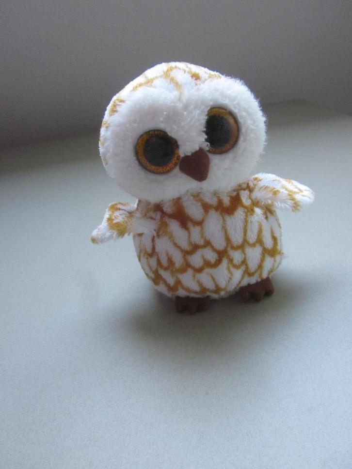 TY wit okergele veertjes zacht pluche uil knuffel gele glitt, Kinderen en Baby's, Speelgoed | Knuffels en Pluche, Zo goed als nieuw