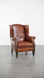 Comfortabele grote vintage schapenleren oorfauteuil, Ophalen, Gebruikt, ., 75 tot 100 cm