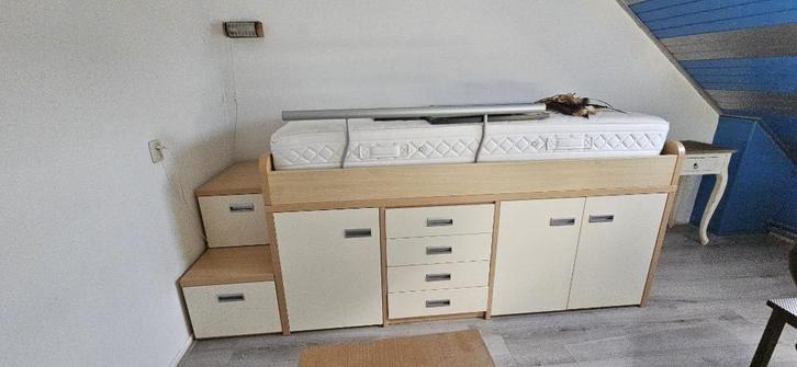 Halfhoogslaper met bureau, Huis en Inrichting, Slaapkamer | Stapelbedden en Hoogslapers, Gebruikt, Hoogslaper, 90 cm, 200 cm, Eenpersoons