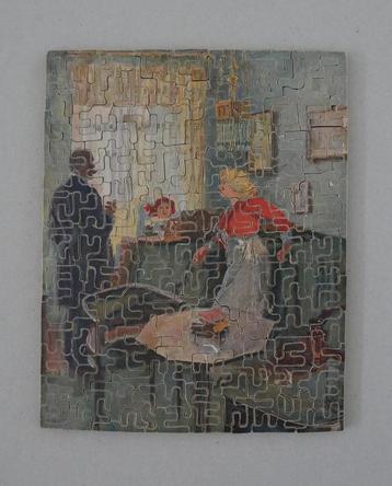 Antieke houten puzzel, Zeitvertreib, Meisje achter klavier beschikbaar voor biedingen