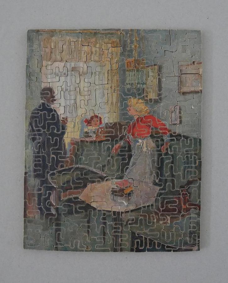 Antieke houten puzzel, Zeitvertreib, Meisje achter klavier, Antiek en Kunst, Antiek | Speelgoed, Ophalen of Verzenden