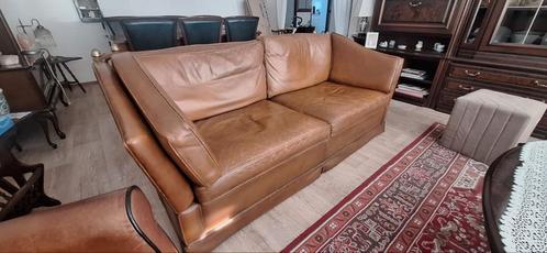 Leren 2 persoons bank, Huis en Inrichting, Banken | Bankstellen, Gebruikt, Rechte bank, Tweepersoons, 150 tot 200 cm, 75 tot 100 cm