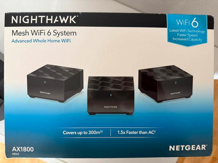 Netgear Nighthawk WiFi 6 Mesh Systeem Ax1800 MK63 2 sateliet, Computers en Software, Routers en Modems, Zo goed als nieuw, Ophalen of Verzenden