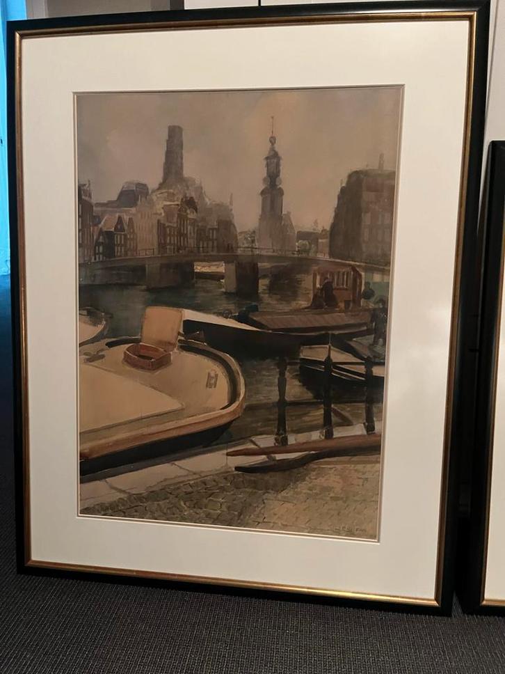 Jan Heyens - Stadsgezicht met Boten, Antiek en Kunst, Kunst | Schilderijen | Klassiek, Ophalen of Verzenden