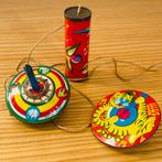 3 antiek blikken speelgoed tol en fluitje, Ophalen of Verzenden