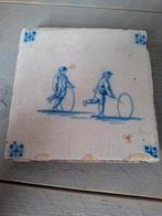 Delfts blauw tegel spelende kinderen met hoepels, Ophalen of Verzenden