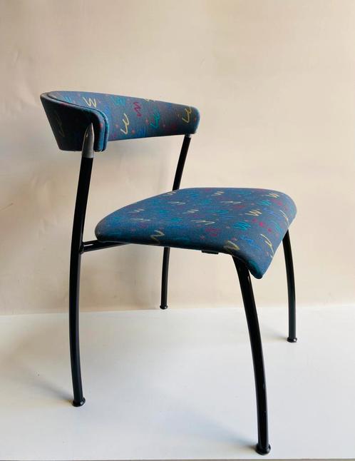 Jaren 80 stoelen (4) van Lande, Huis en Inrichting, Stoelen, Gebruikt, Vier, Metaal, Stof, Blauw, Ophalen