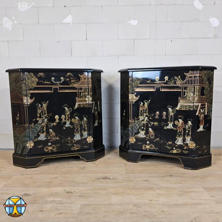 2 vintage Chinese  kastjes / oosters dressoir met lades, Huis en Inrichting, Kasten | Dressoirs, Gebruikt, 50 tot 100 cm, 25 tot 50 cm