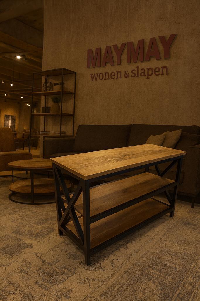 Bijzettafel rechthoekig Mango/Metaal Direct/Leverbaar, Huis en Inrichting, Tafels | Bijzettafels, Nieuw, Rechthoekig, 45 tot 60 cm