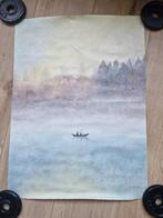 Doek van vissers op bootje in natuurrijke omgeving, Antiek en Kunst, Kunst | Schilderijen | Abstract, Ophalen