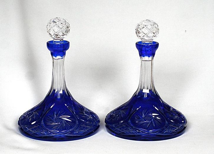Twee Kobald Blauwe Scheeps Karaffen, Antiek en Kunst, Antiek | Glas en Kristal, Ophalen of Verzenden