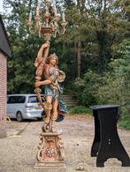 Grote Italiaanse houten vloer lamp. €895.  200 cm hoog., Antiek en Kunst, Antiek | Lampen, Ophalen