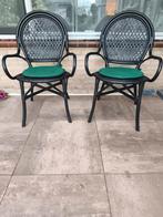 Rotan stoelen zwart (2 stuks) met kussentjes, Huis en Inrichting, Stoelen, Ophalen, Zo goed als nieuw, Zwart, Twee