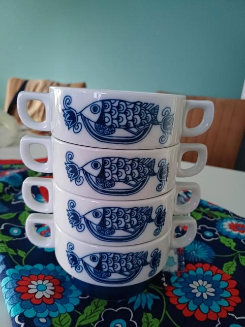 Set 4 x Soepkom retro vis decor mosa, Huis en Inrichting, Keuken | Servies, Zo goed als nieuw, Kom(men), Overige stijlen, Porselein