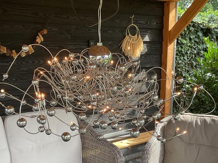 Rietveld Verlichting fraaie zilverkleurige hanglamp, Huis en Inrichting, Lampen | Hanglampen, Gebruikt, 50 tot 75 cm, Metaal, Ophalen
