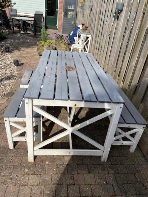 Tuinset, Tuin en Terras, Tuinsets en Loungesets, Gebruikt, Tuinset, Hout, 5 zitplaatsen, Bank, Bijzettafel, Ophalen