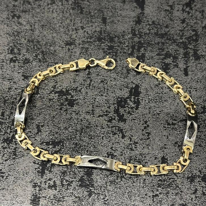 14k gouden armband massief koningsschakel armband, Sieraden, Tassen en Uiterlijk, Armbanden, Zo goed als nieuw, Goud, Ophalen of Verzenden