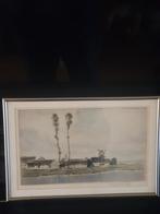 ets met aquarel steenfabriek met molen Jan Pieter..........., Antiek en Kunst, Kunst | Etsen en Gravures, Ophalen
